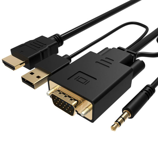 Picture of VCOM VGA to HDMI Cable 6Ft, VGA to HDMI Adapter with USB Power and Audio, 1080P@60Hz PC VGA Source Output to TV/Monitor with HDMI Connector, Male to Male for Computer Desktop Laptop Monitor Projector