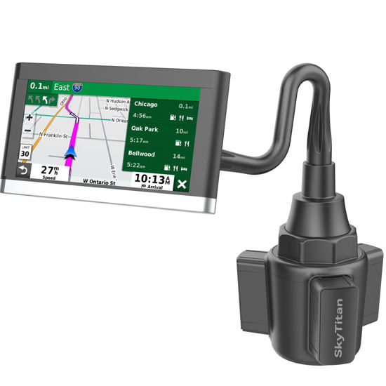 Picture of SkyTitan for Garmin GPS Car Mount Cup Holder Replacement 17mm Ball Mount with Adjustable Long Arm fit Garmin Nuvi Drive Dezl Portable Navigator, Black