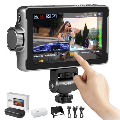 Picture of VILTROX DC-550 Touch Screen Camera DSLR Field Monitor 4K HDMI 5.5 Inch Camera Monitor with Battery/Sunshade Hood, 1200 Nits, 3D LUT, Focus Assist, Waveform, False Colors
