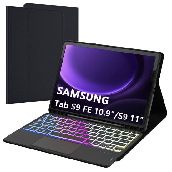 Picture of for Samsung Galaxy Tab S9 FE 10.9"/S9 11" Keyboard Case: 3 Zone 7 Colors Backlit Trackpad Keyboard for Galaxy Tab S9 FE 2023 - Detachable Smart Touchpad Wireless Keyboard Folio Tablet Book Cover