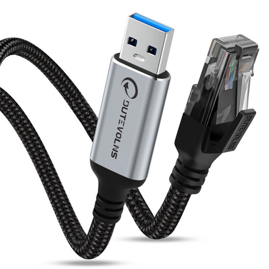 Picture of Dutevolns USB A to Ethernet Cable 6.6 FT, Type 3.0 A Male to RJ45 Male Nylon Cord, Gigabit Directly Connected, Compatible for Laptop, Desktop PC, Switch, Windows and More