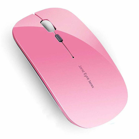 Picture of Uciefy Q5 Slim Rechargeable Wireless Mouse, 2.4G Portable Optical Silent Ultra Thin Wireless Computer Mouse with USB Receiver and Type C Adapter, Compatible with PC, Laptop, Desktop (Pink)
