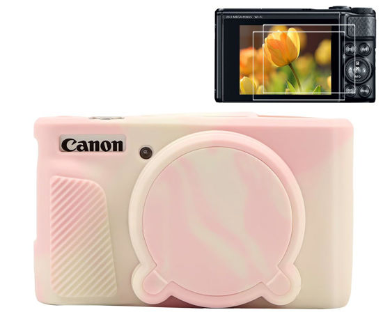 Picture of Pocoukate Case for Canon PowerShot SX740 HS Camera with Screen Protector, Soft Silicone Protective Cover Skin with Removable Lens Cover for SX740 HS, SX730 HS Accessories Rubber - Misty Pink