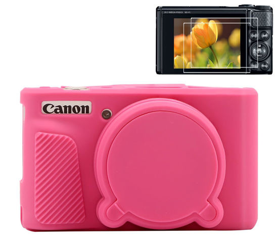 Picture of Pocoukate Case for Canon PowerShot SX740 HS Camera with Screen Protector, Soft Silicone Protective Cover Skin with Removable Lens Cover for SX740 HS, SX730 HS Accessories Rubber - Peach Pink