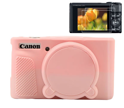 Picture of Pocoukate Case for Canon PowerShot SX740 HS Camera with Screen Protector, Soft Silicone Protective Cover Skin with Removable Lens Cover for SX740/SX730 HS Accessories Rubber - Sweet Smoked Pink