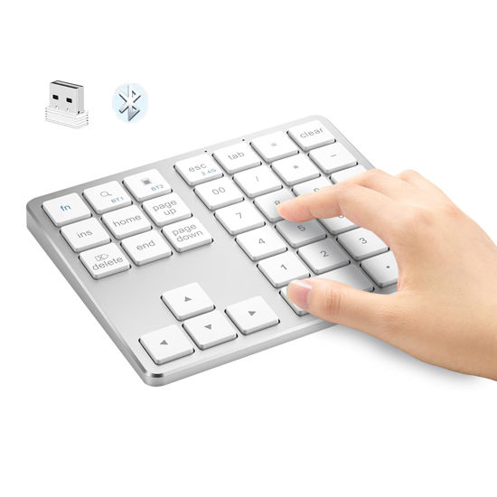 Picture of LOONASA Bluetooth & 2.4G Number Pad, Rechargeable Wireless Numeric Keypad, Slim Silent 35-Keys External Numpad USB Keyboard Compatible for MacBook, iPad, iPhone, iOS, Laptop, Windows, Android, PC