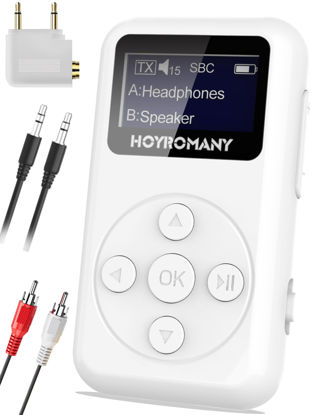 Picture of Hoyromany Bluetooth Transmitter Receiver for Airplane Travel TV Car, OLED Display Wireless Bluetooth 5.3 Audio Adapter 3.5mm Jack AUX RCA for Home Stereo Airpods Wireless Headphone Earbuds Speaker