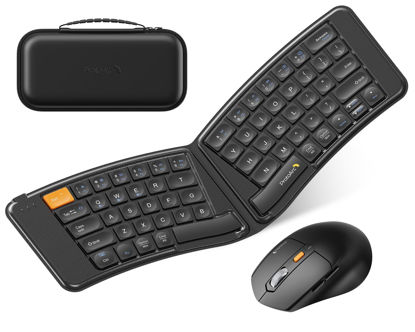 Picture of ProtoArc Ergonomic Foldable Keyboard Mouse, XKM03 Portable Folding Bluetooth Keyboard Mouse Combo for Business and Travel, Split Design, 3 Bluetooth, Rechargeable, for iPad, Tablet, iPhone, Laptop