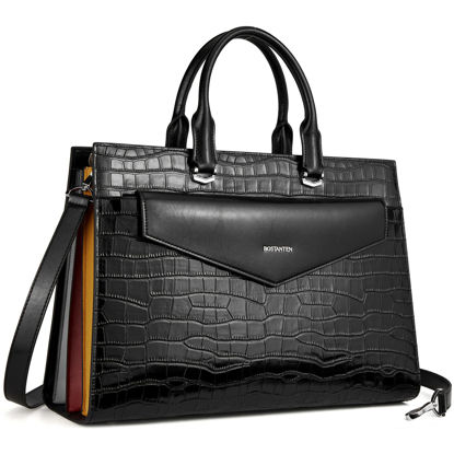Picture of BOSTANTEN Laptop Briefcase for Women 15.6 Inch Tote Bag Genuine Leather Handbag Crocodile Pattern Work Bussiness Bag