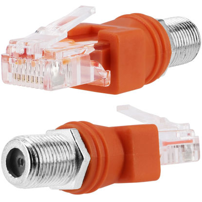 Picture of BERANMEY RF to RJ45 Converter Adapter, 2 Pack F Female to RJ45 Male Ethernet Adapter Coaxial Coupler Coax Straight Connector