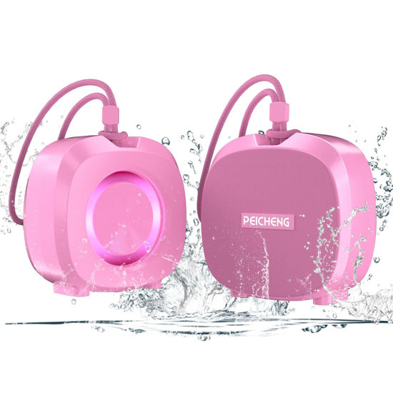 Picture of PEICHENG Speaker, Small Portable Bluetooth Wireless IPX5 Waterproof Shower Speaker,Loud Stereo Sound Deep Bass,Dual Pairing, RGB Lights,Long Playtime for Outdoor Party, Great Gift,1PC(Pink)