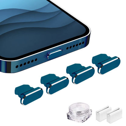 Picture of VIWIEU Anti Dust Plugs Metal Cover Compatible with iPhone 14 13 12 11 X XS XR 8 7 SE Mini Plus Pro Max iPad AirPods 4 Pack,Lightning Charging Port Dust Caps Protector with Plug Holder (Pacific Blue)