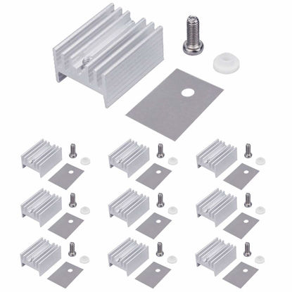 Picture of WayinTop 10 Packs TO-220 Aluminum Heatsink & Insulator/Mounting Kits for TO-220 MOSFET Transistor, TO-220 Heatsink + M3 Screw + Screw Washer + Insulator Rubberized Silicone (20mmx15mmx10mm)