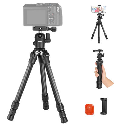 Picture of NEEWER TP09 Carbon Fiber Mini Tripod for iPhone, 20" Desktop Tripod with Ball Head, Phone Holder, Remote, Lightweight Compact Travel Tabletop Tripod Stand for Phone DSLR Camera Video Camcorder Webcam
