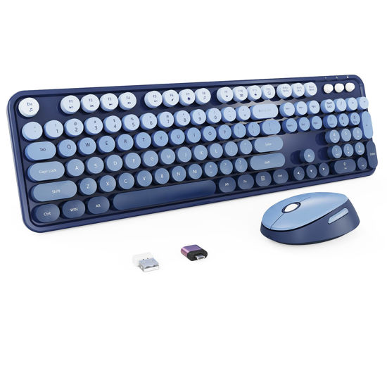 Picture of Nowlike Wireless Keyboard and Mouse Combo, Retro Typewriter Keyboard with Round Keycaps, Full-Size Ergonomic, Blue, Ideal for Windows PC, Home, Office, and College, Wireless Keyboard Mouse Combo
