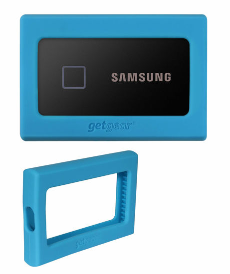 Picture of GETGEAR Silicone Bumper for Samsung T7, T7 Touch Portable SSD - 1TB, 2TB, 500GB, USB 3.2, Strong-Shock Absorbing, Slip-Resistant- Black (Sky Blue)