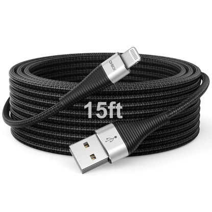 Picture of Extra Long iPhone Charger Cord 15FT, Apple MFi Certified USB A to Lightning Cable Braided Fast Charging Cord Compatible with iPhone14/13/12/11 Pro Max/Pro/XS Max/XS/XR/X/8 Plus/8/7/iPad/iPod/AirPods