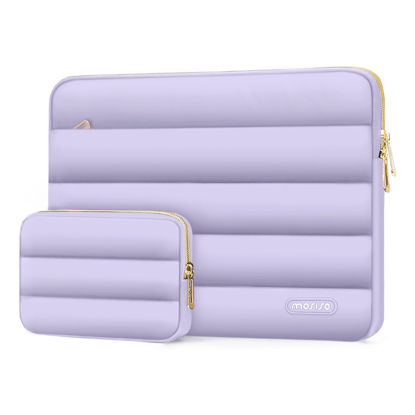 Picture of MOSISO 13-14 inch Laptop Case, 13.3 inch Puffy Laptop Sleeve Compatible with MacBook Air 13 13.6 M3 M2 M1/Pro 13/Pro 14, HP, Dell, ASUS, Lenovo, Polyester Horizontal Bag with Small Case, Purple