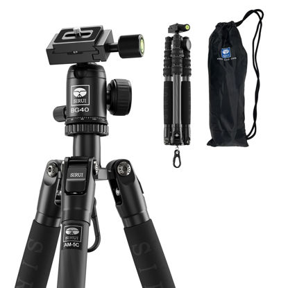 Picture of SIRUI Carbon Fiber Travel Tripod, 55.1" Compact Lightweight Traveler Tripod with 360°Panorama Ball Head for Cameras, QR Plate, Removable Center Column, Load up to 10kg/22lbs, AM-5C