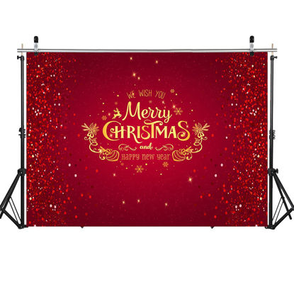 Picture of WOLADA 7x5FT Happy New Year Backdrop Red Christmas Backdrop New Year Home Decoration Kids New Year Photography Backdrop Christmas Backdrops for Photography Xmas Photo Booth Props 11725