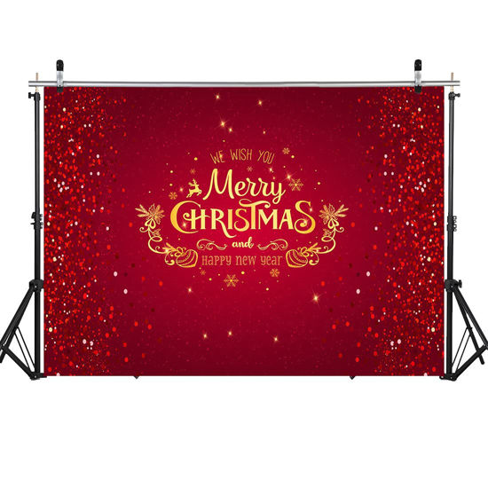 Picture of WOLADA 7x5FT Happy New Year Backdrop Red Christmas Backdrop New Year Home Decoration Kids New Year Photography Backdrop Christmas Backdrops for Photography Xmas Photo Booth Props 11725