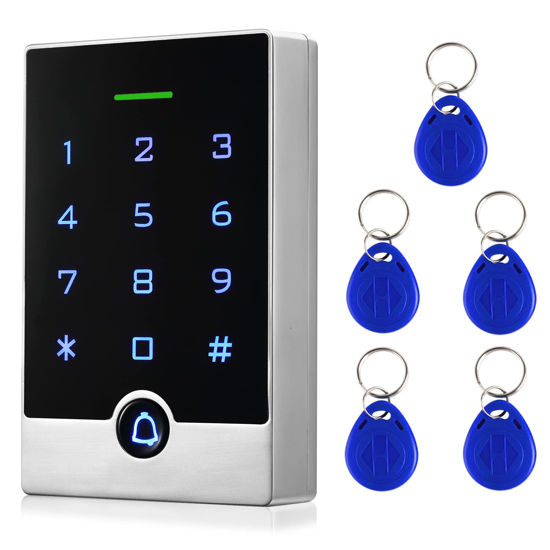 Picture of Security Door Access Control Keypad, RFID Keypad with ID Key Fobs, Stand-Alone Keypad, Support 2000 Users, Door Lock Keypad Controller, Garage Keyless Entry Pad, Zinc Alloy Metal, Weatherproof
