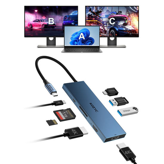 Picture of USB C Docking Station Dual Monitor, KOZYC 8-in-1 USB C Hub with 2 HDMI Ports, USB-C 3.0, 2xUSB-A 3.0, SD/TF, 100W PD, Support HDMI Splitter Extended Display 2 Monitors Compatible with HP, Dell