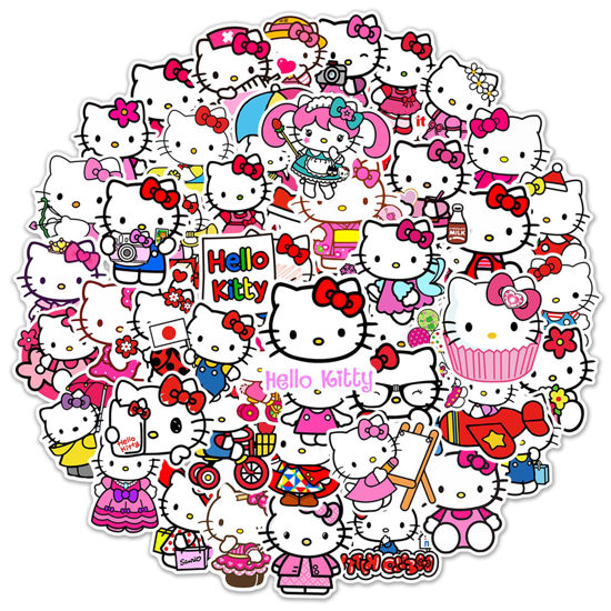 Picture of Kawaii Hello Kitty Stickers for Girl Water Bottle, 50pcs Cute Sanrio Cartoon Hellokitty Waterproof Vinyl Decal for Teen Kids Women Laptop Skateboard Phone Guitar Travel Case Bike