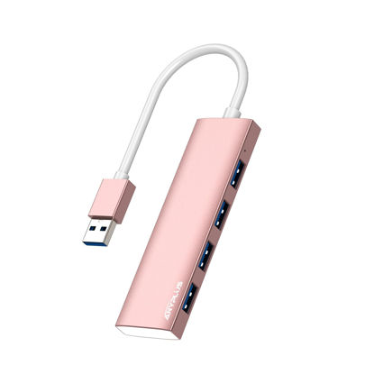 Picture of ANYPLUS USB Hub, USB 3.0 Hub Aluminum Alloy Ultra Slim USB Splitter, Portable 4 Port USB Extender, USB Hub for Laptop, PC, MacBook, iMac, Surface Pro, Mac Pro, Flash Drive, XPS 【Pink】