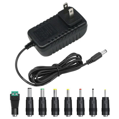Picture of Tugermoola 12V 2A AC Power Supply Adapter Cord with 8 Interchangeable DC Plugs for Security Camera CCTV, Router, LED Strip 12VDC Power Adapter OLA018-Plug