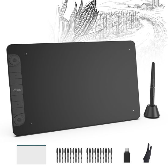 Picture of VEIKK VK1060PRO V2 Large 10 x 6 Inch Drawing Tablet with 2 Scroll Wheels, 6 Express Keys, P05 Battery-Free Stylus (8192 Levels Pressure), Compatible with Android/Windows/Mac/Linux OS