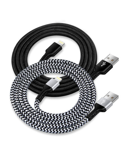 Picture of USB A to Lightning Cord, 2Pack/3Ft Nylon Braided iPhone Charger Cable, Apple Approved Fast Charging Power Wire for iPhone 14, 13 Pro Max, 13Pro, 13 Mini, 12 11 10 XR XS X 8 Plus 7 Fast Cargador Chord