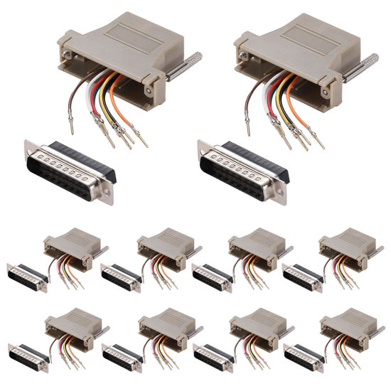 Picture of ANMBEST 10PCS DB25 Male Ethernet Adapter, 25 Pin Serial Port Male to RJ45 Ethernet LAN Extend Modular Converter, M/F