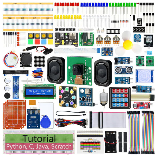 Picture of Freenove Complete Starter Kit for Raspberry Pi 5 4 B 3 B+ 400 Zero 2 W, 1170-Page Tutorial, Python C Java Scratch Processing Code, 386 Items, 164 Projects, Camera Speaker (Raspberry Pi NOT Included)