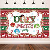 Picture of Christmas Backdrop Ugly Sweater Party Decoration Supplies Extra Large Fabric Red and Green Xmas Patterns Photography Background Winter Elfed Photo Booth Background Banner