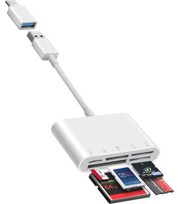 Picture of Fubiaofei SD Card Reader, 5 in 1 USB USB-C Dual Connector to SD/TF/CF/Micro SD/XD/MS Multi Memory Card Reader OTG Adapter -Compatible with Windows/Mac/Linux/Android, Plug & Play