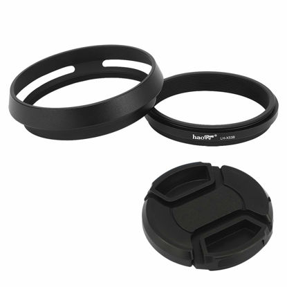 Picture of Haoge LH-X53B 3in1 Lens Hood with Adapter Ring with Cap Set for Fujifilm X100VI Fuji FinePix X70 X100 X100S X100T X100F X100V Camera Black Replaces Fujifilm LH-X100