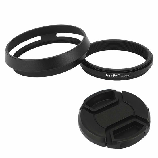 Picture of Haoge LH-X53B 3in1 Lens Hood with Adapter Ring with Cap Set for Fujifilm X100VI Fuji FinePix X70 X100 X100S X100T X100F X100V Camera Black Replaces Fujifilm LH-X100