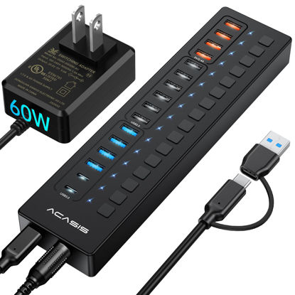 Picture of Powered USB 3.0 Hub, ACASIS 16 Port USB Hub Powered(Include 2*USB C 3.0+4 Smart Charging Port) with 60W Power Adapter, Support Wall Mount, USB Hub for PC Laptop, Mac, Printer, Camera