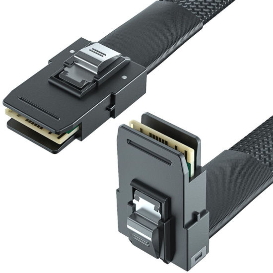 Picture of SFF-8087 to SFF-8087 6G Internal Mini SAS Cable, Compatible with PCI Express Controller or RAID, 100-Ohm, Straight to Right Angle,1-m(3.3ft)