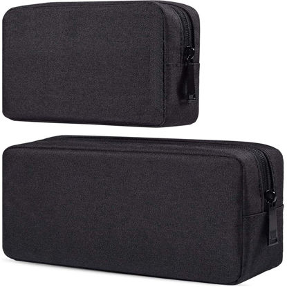 Picture of dealcase Canvas Waterproof Universal Electronic Accessories Organizer for Power Bank,Charging Cords,Chargers,Mouse,USB Cable,Earphones and More Out-going, Business Travel Gadget Bag,Black(Small+Big)