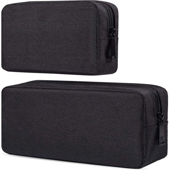 Picture of dealcase Canvas Waterproof Universal Electronic Accessories Organizer for Power Bank,Charging Cords,Chargers,Mouse,USB Cable,Earphones and More Out-going, Business Travel Gadget Bag,Black(Small+Big)