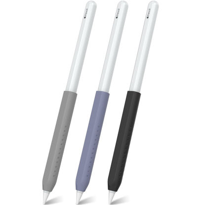 Picture of NIUTRENDZ 3 Pack Apple Pencil Grip Case Cover Silicone Sleeve Holder Compatible with Apple Pencil 2nd Generation (Grey + Violet Blue + Black)