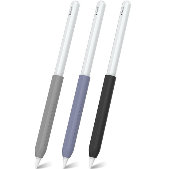 Picture of NIUTRENDZ 3 Pack Apple Pencil Grip Case Cover Silicone Sleeve Holder Compatible with Apple Pencil 2nd Generation (Grey + Violet Blue + Black)