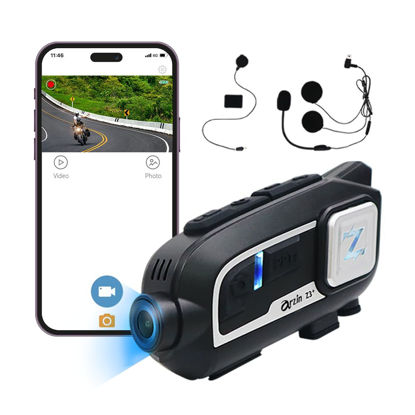 Picture of arzin Z3+ Motorcycle Helmet Bluetooth Headset with Dash Cam & Intercom, 2K/30FPS, 1080P/60FPS, Best Video Quality, Connects up to 6 Riders, IP65 Waterproof, Connect up to 5km, WiFi Instant View