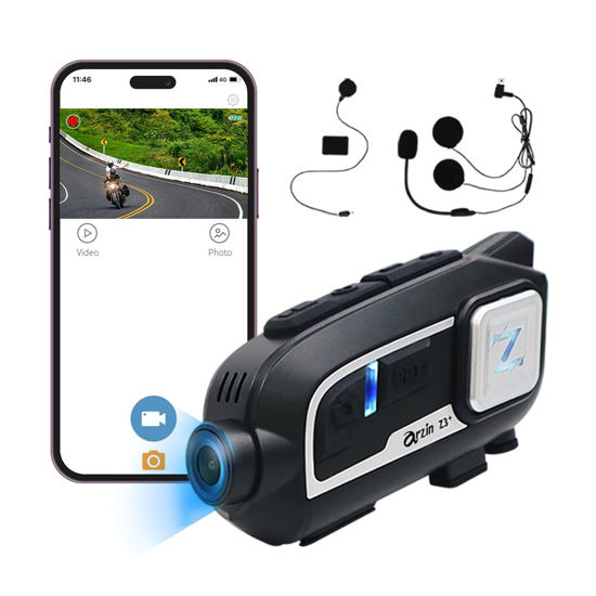 Picture of arzin Z3+ Motorcycle Helmet Bluetooth Headset with Dash Cam & Intercom, 2K/30FPS, 1080P/60FPS, Best Video Quality, Connects up to 6 Riders, IP65 Waterproof, Connect up to 5km, WiFi Instant View