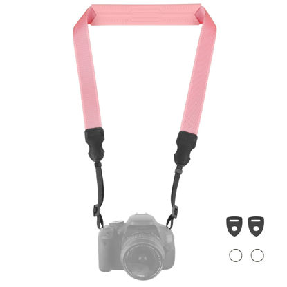 Picture of FIEIL Neck Strap Silicone Camera Straps - Padded Camera Strap, 1.5" Wide Adjustable Nylon Shoulder Strap - Compatible with Canon, Nikon, Sony, and More DSLR and Mirrorless Cameras (Peach Pink)