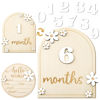 Picture of GGSTDDUP Baby Monthly Milestone Cards with Hello World Newborn Sign, Daisy Baby Milestone Signs Baby Monthly Milestone Wood Discs Baby Announcement Sign for Baby Growth Photo Props