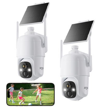 Picture of Dzees Solar Security Cameras Wireless Outdoor, 2K Battery Powered Security Camera, 360° PTZ Camera with Spotlight, Siren, Color Night Vision, AI Dectection, IP66 for Home Security, 2.4GHz 2-Pack