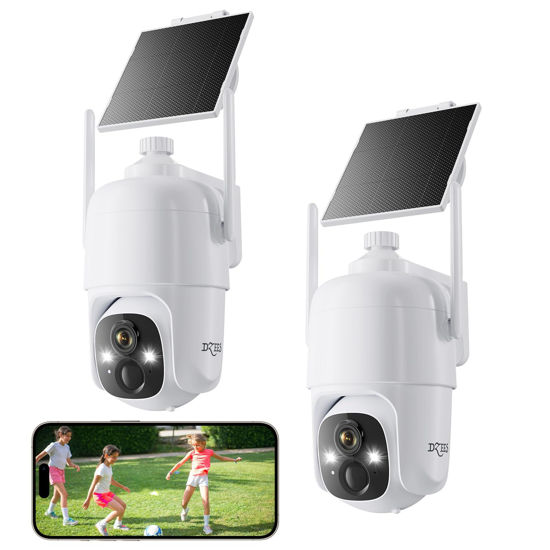 Picture of Dzees Solar Security Cameras Wireless Outdoor, 2K Battery Powered Security Camera, 360° PTZ Camera with Spotlight, Siren, Color Night Vision, AI Dectection, IP66 for Home Security, 2.4GHz 2-Pack